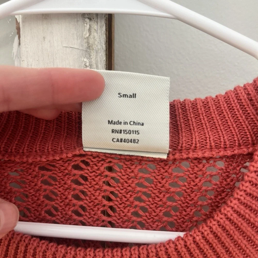 VARLEY $120 Clay Knit‎ Sweater Mineral Red Crewneck Pullover Open Knit Cotton S